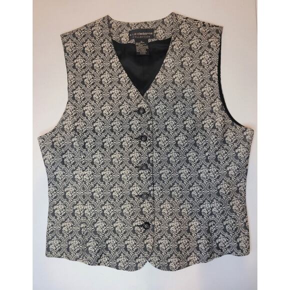 Vintage Liz Claiborne Women's Sz 12 Floral Brocade 5 Button Vest Literary Gothic - Picture 1 of 7
